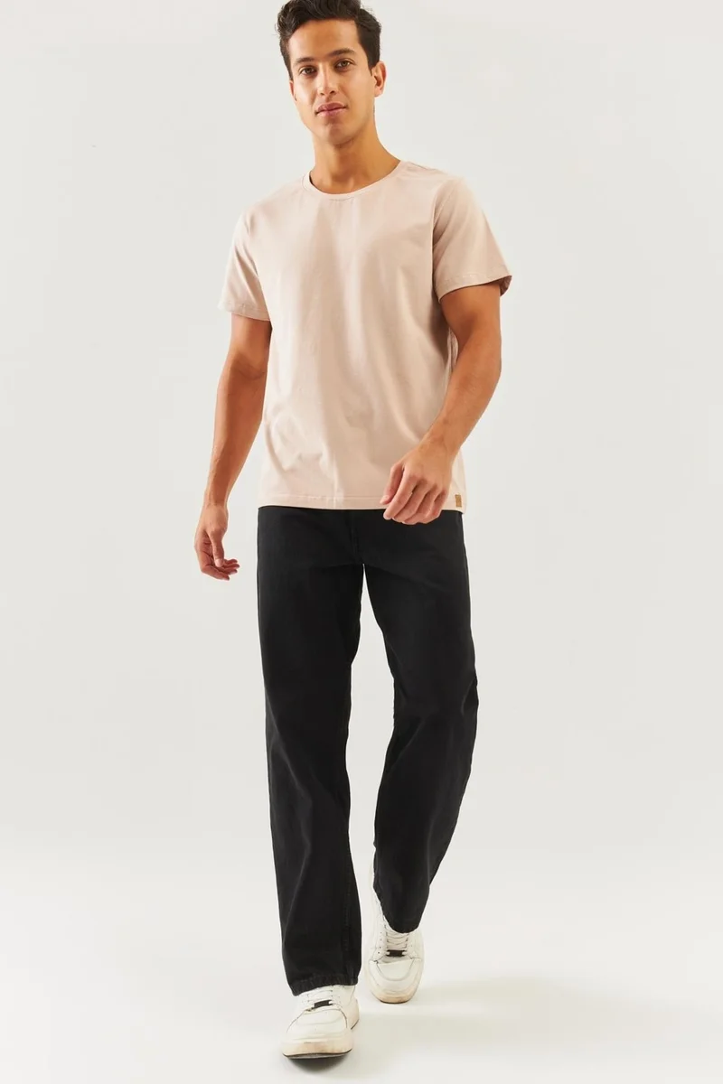 بوتيكجيز Light Brown Oversize Comfortable Cotton Combed Crew Neck Short Sleeve Basic T-Shirt Classic Collection