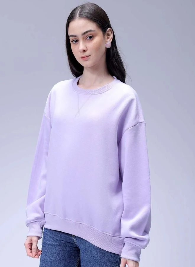 Freehand Women Boxy Fit Solid Crew Neck Long Sleeve Oversized Sweatshirt