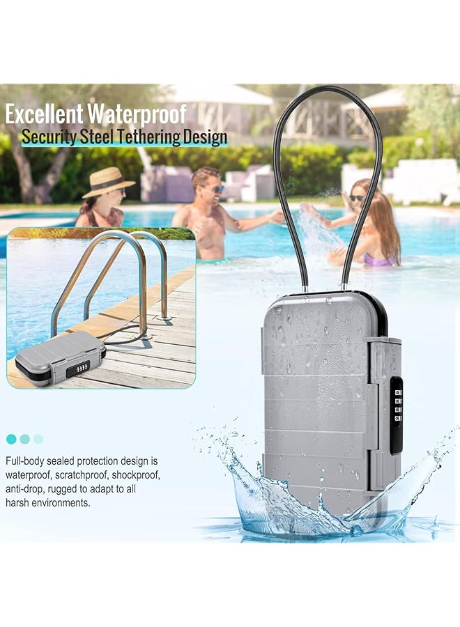 إيروريكس صندوق أمان محمول مزود بمجموعة رموز أمان وصندوق قفل مقاوم للماء مع حبل سلكي قابل للإزالة وصندوق أمان آمن للفنادق والسفر والسباحة والشاطئ 23.5*14*6 سم - Image 5