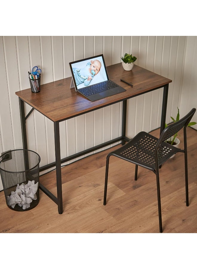 Vasagle Small Computer Desk Office Desk Study Bedroom 50 x 100 x 76 cm Industrial Design Metal Frame Vintage Brown/Black - Image 5