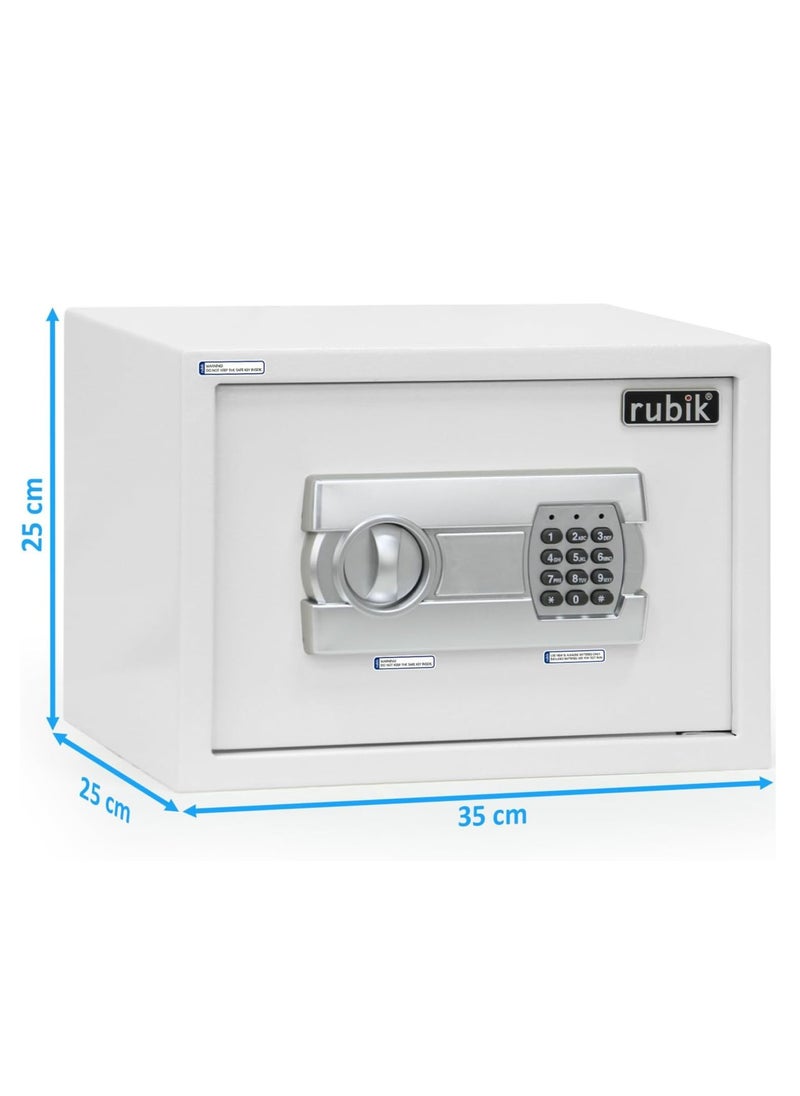 Rubik Safe Box A4 Document Size with Digital Lock and Override Key For Home Office Shop Business RB-25EGC (25x35x25cm) White  - Image 3
