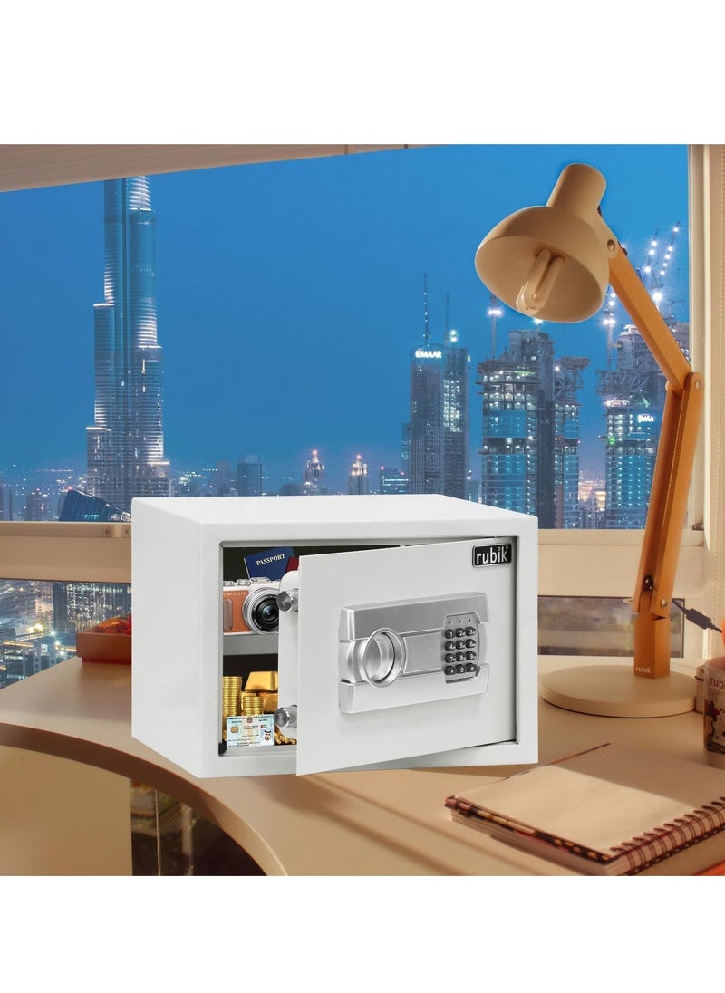 Rubik Safe Box A4 Document Size with Digital Lock and Override Key For Home Office Shop Business RB-25EGC (25x35x25cm) White  - Image 2