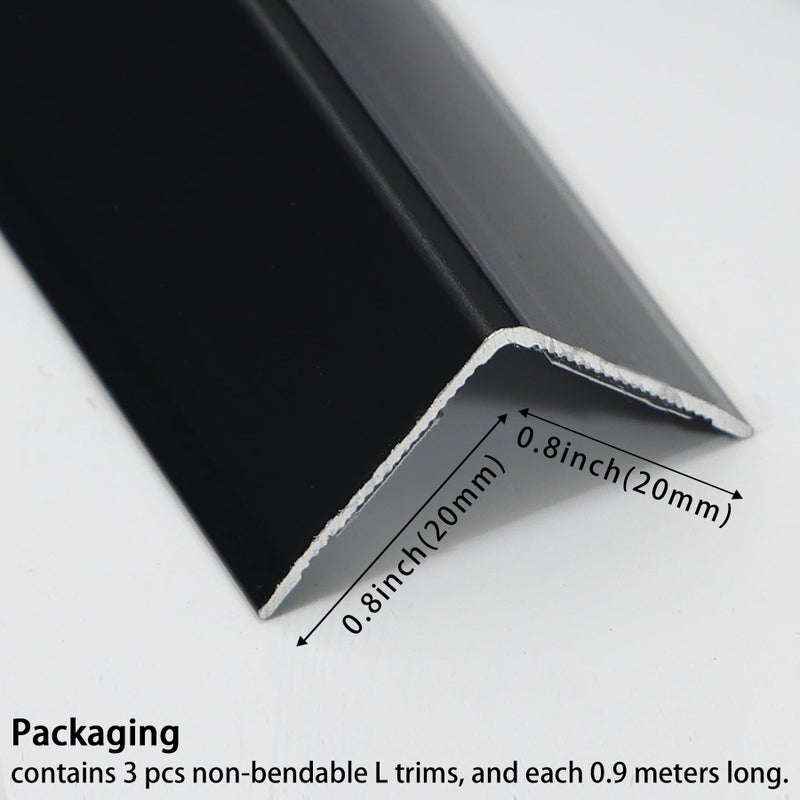 Coengwui Aluminum Corner Guards, Peel and Stick L-Shaped Molding Trim for Wall Table Door Frame Protection and Decoration (Matte Black, 3Pcs x 2.9ft x 0.8in) - Image 3