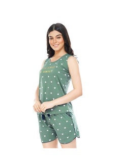 مملكة الإكسسوارات طقم ملابس نوم نسائية قطنية مريحة مطبوعة على شكل قلب مكون من بلوزة وشورت  - Image 4