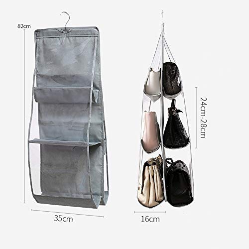 Everbuy® 6 Pocket Foldable Hanging Purse Handbag Organizer for Storage Ladies Women Large Clear Hand Bag Storage Organizer-(Grey,PVC) - Image 5