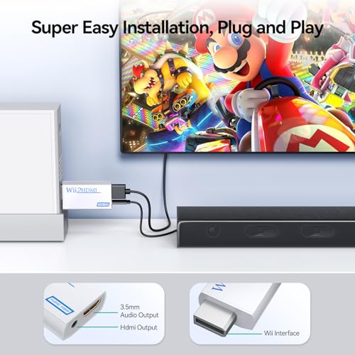 GANA Wii to hdmi Converter, wii to hdmi Adapter, 1080p 720p Connector Output Video & 3.5mm Audio - Supports All Wii Display Modes (wii to hdmi White) - Image 2