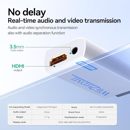GANA Wii to hdmi Converter, wii to hdmi Adapter, 1080p 720p Connector Output Video & 3.5mm Audio - Supports All Wii Display Modes (wii to hdmi White) - Image 4