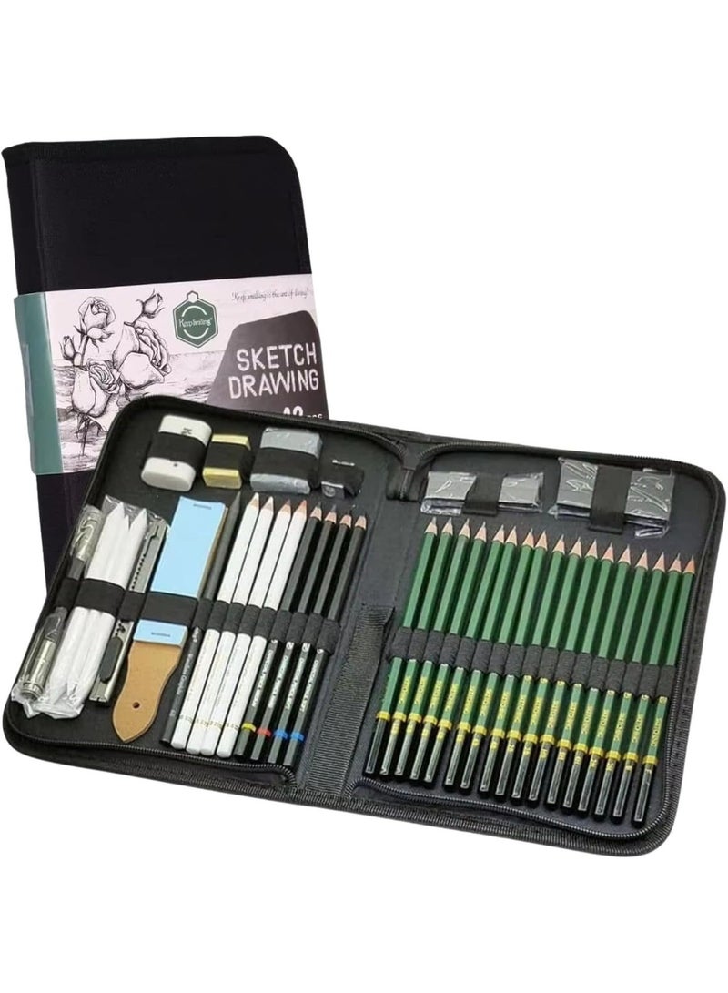 Keep Smiling Sketch Drawing Set of 42 Pieces in A Storage Case - Black - Image 1