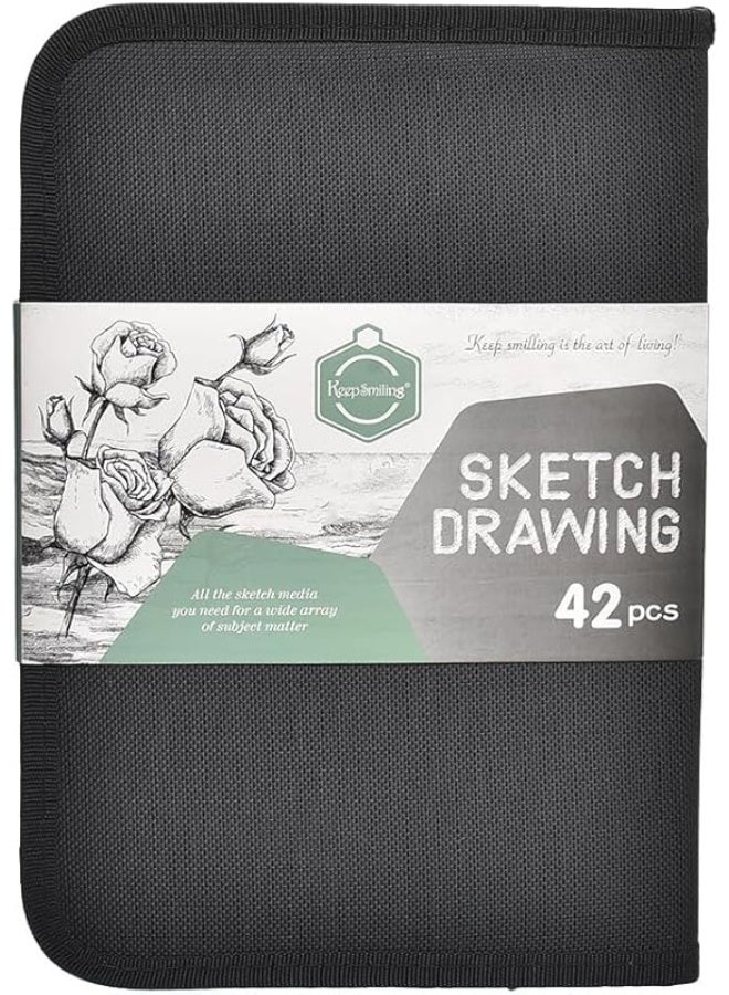 Keep Smiling Sketch Drawing Set of 42 Pieces in A Storage Case - Black - Image 2