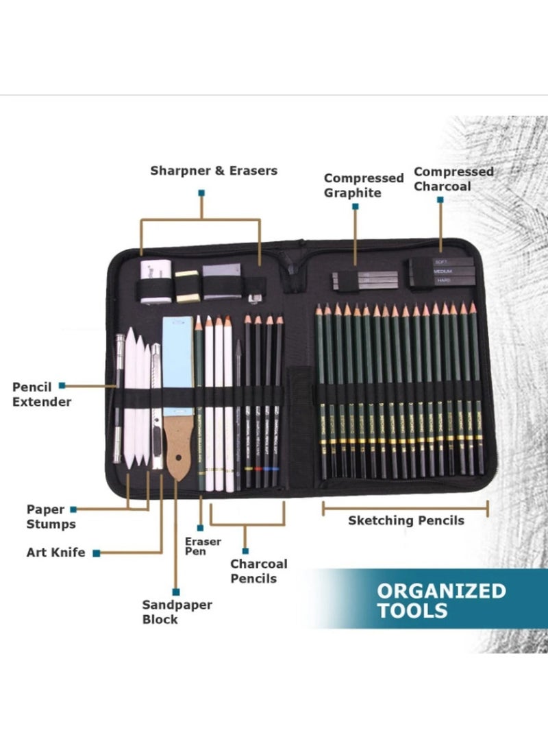 Keep Smiling Sketch Drawing Set of 42 Pieces in A Storage Case - Black - Image 4