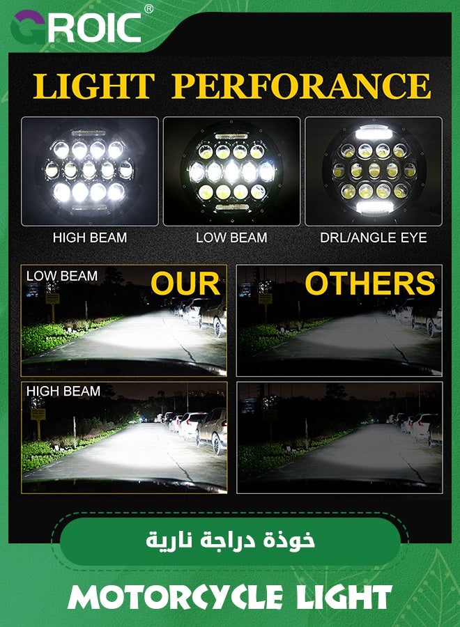 GROIC Motorcycle Headlight, 7 Inches, LED Headlight, 6000 K, High Performance and High Performance Headband, Halogen Headlamp, Waterproof, White LED Light  - Image 3