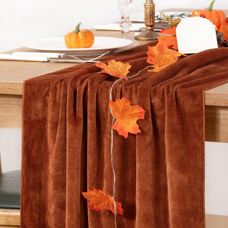 MLMC Velvet Valentines Table Runner 10ft Luxury Velvet Fabric Elegant Valentines Day Decorations 20x120 Inches for Wedding Holiday Kitchen and Dining Table Decor Terracotta