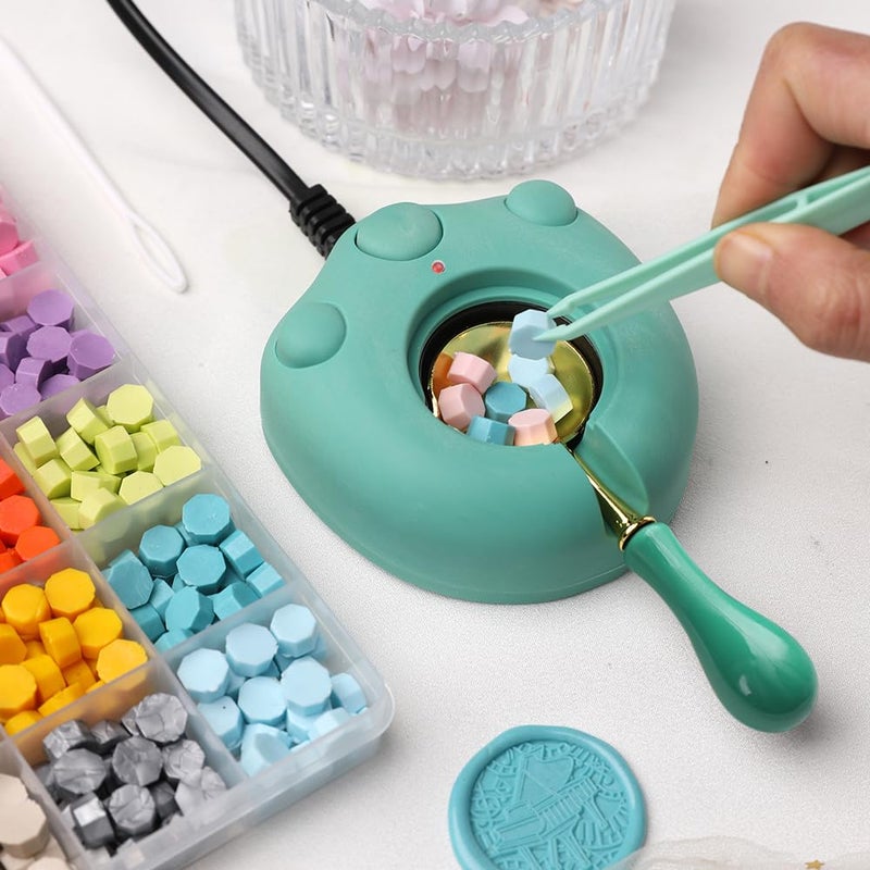 WUERLIN Electric Green Wax Seal Warmer with Spoon and Tweezers - Great Tool for DIY Wax Seals and Stamps - Image 2