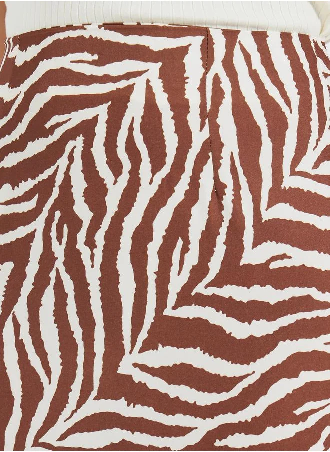 Styli Animal Print A-Line Midi Skirt