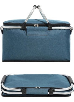 joyzzz Insulated Picnic Basket Collapsible Picnic Bag Grocery Basket Portable Cooler Basket Large Picnic Tote for Camping Travel Picnic Family Outdoor Party in Spring Summer, Dark Blue, 1 Pcs  - Image 1