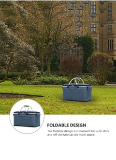 joyzzz Insulated Picnic Basket Collapsible Picnic Bag Grocery Basket Portable Cooler Basket Large Picnic Tote for Camping Travel Picnic Family Outdoor Party in Spring Summer, Dark Blue, 1 Pcs  - Image 4