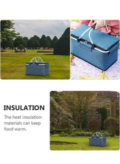 joyzzz Insulated Picnic Basket Collapsible Picnic Bag Grocery Basket Portable Cooler Basket Large Picnic Tote for Camping Travel Picnic Family Outdoor Party in Spring Summer, Dark Blue, 1 Pcs  - Image 2