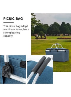 joyzzz Insulated Picnic Basket Collapsible Picnic Bag Grocery Basket Portable Cooler Basket Large Picnic Tote for Camping Travel Picnic Family Outdoor Party in Spring Summer, Dark Blue, 1 Pcs  - Image 5