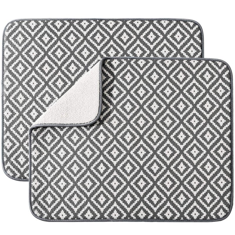 SUBEKYU Dish Drying Mat for Kitchen 2 Pack, Ultra Absorbent Microfiber Dishes Drainer Mats by Subekyu,19.2 by 15.8 Inch(Rhombus) - Image 1