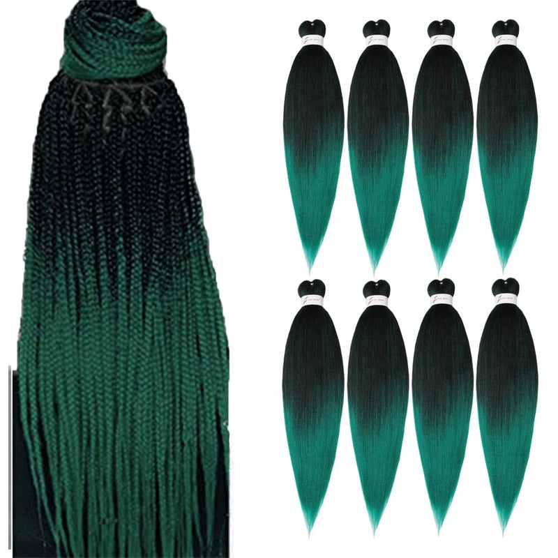 PreStretched Braiding Hair Extensions Ombre Black to Green  20 inch 8 Packs Synthetic Crochet Braids Hot Water Setting Professional Soft Yaki Texture 20inch1BGreen