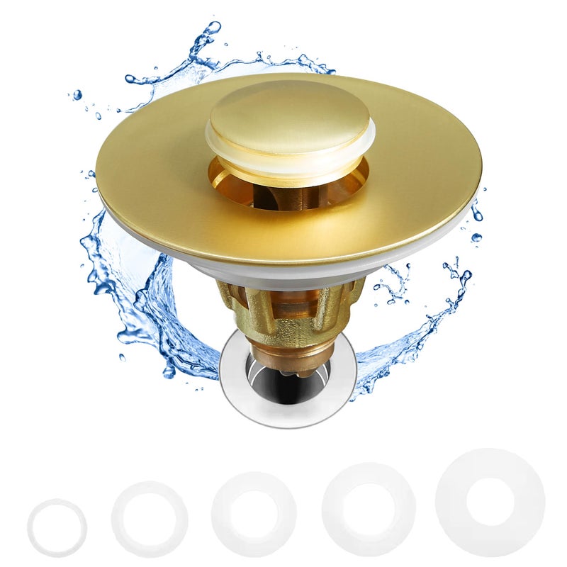 Fransiton Bathroom Sink Stopper 11177 Inch Basin Pop Up Sink Drain Stopper Anti Clogging Drain Plug with Detachable Hair CatcherBrushed Golden
