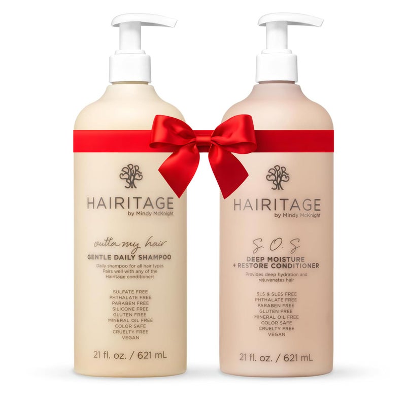 Hairitage Gentle Daily Moisture Shampoo and Conditioner Set - Split End + Bond Strengthening for Dry, Damaged Hair with Jojoba Oil - Anti-Frizz and Color Safe - Cherry + Amber Scent (21oz. 2-pack) - Image 1