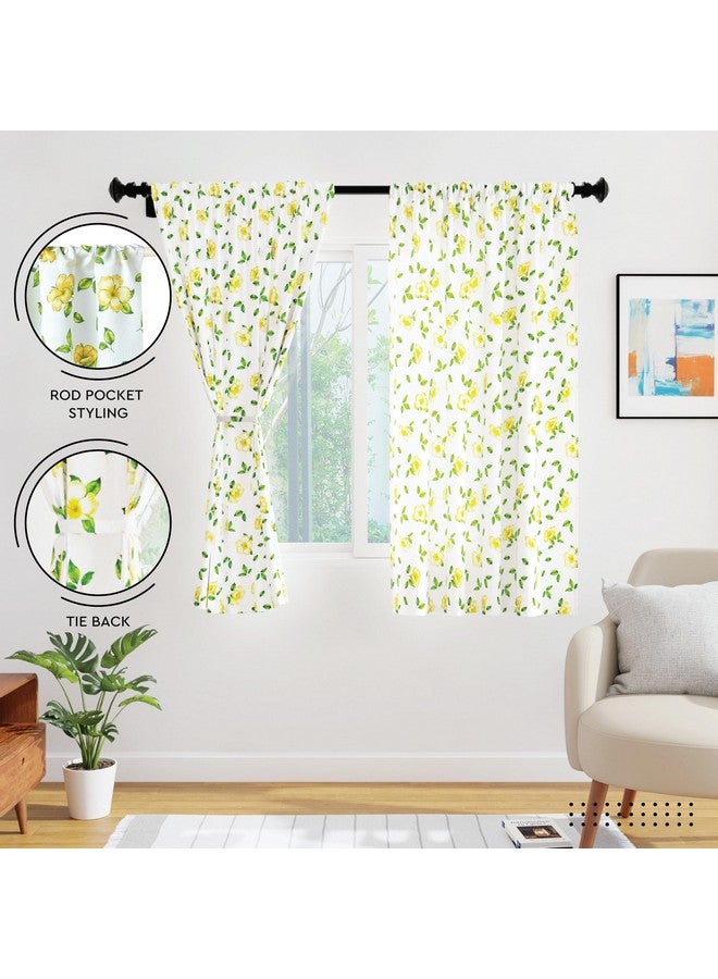 ستائر نافذة Encasa XO بطول 5 أقدام، مجموعة من قطعتين، مطبوعة من البوليستر مع جيب للقضيب، ورباط خلفي، وتصفية للضوء، وستائر شبه شفافة/شفافة - للمطبخ، وغرفة النوم، وغرفة المعيشة (140 × 152 سم)، باللون الأصفر الكركديه - Image 3