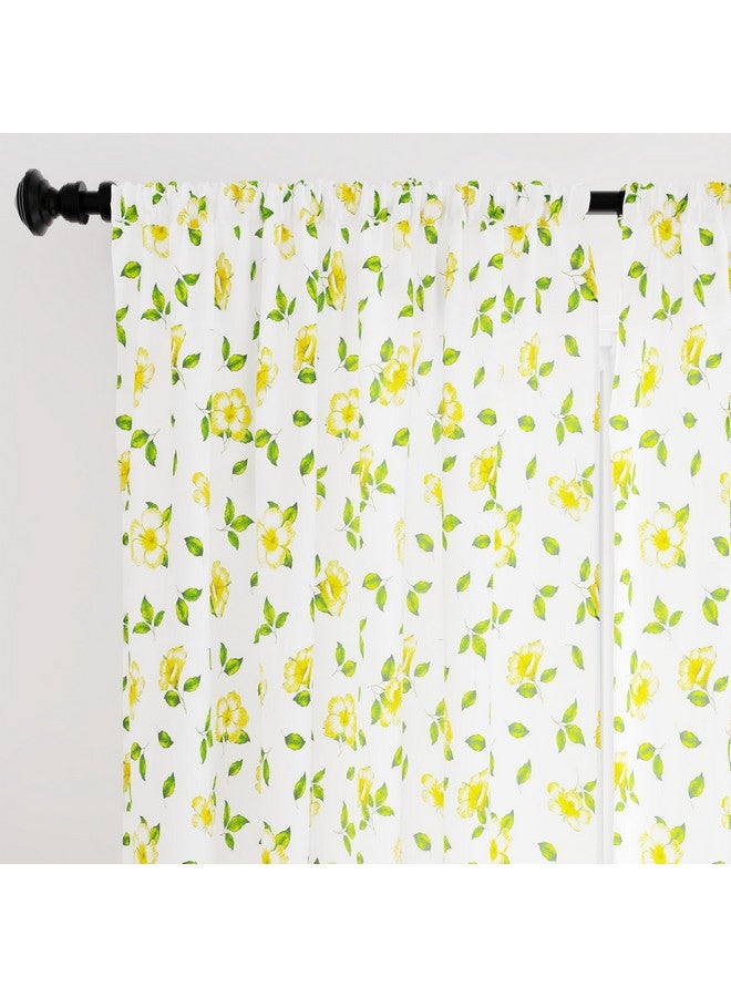 ستائر نافذة Encasa XO بطول 5 أقدام، مجموعة من قطعتين، مطبوعة من البوليستر مع جيب للقضيب، ورباط خلفي، وتصفية للضوء، وستائر شبه شفافة/شفافة - للمطبخ، وغرفة النوم، وغرفة المعيشة (140 × 152 سم)، باللون الأصفر الكركديه - Image 1