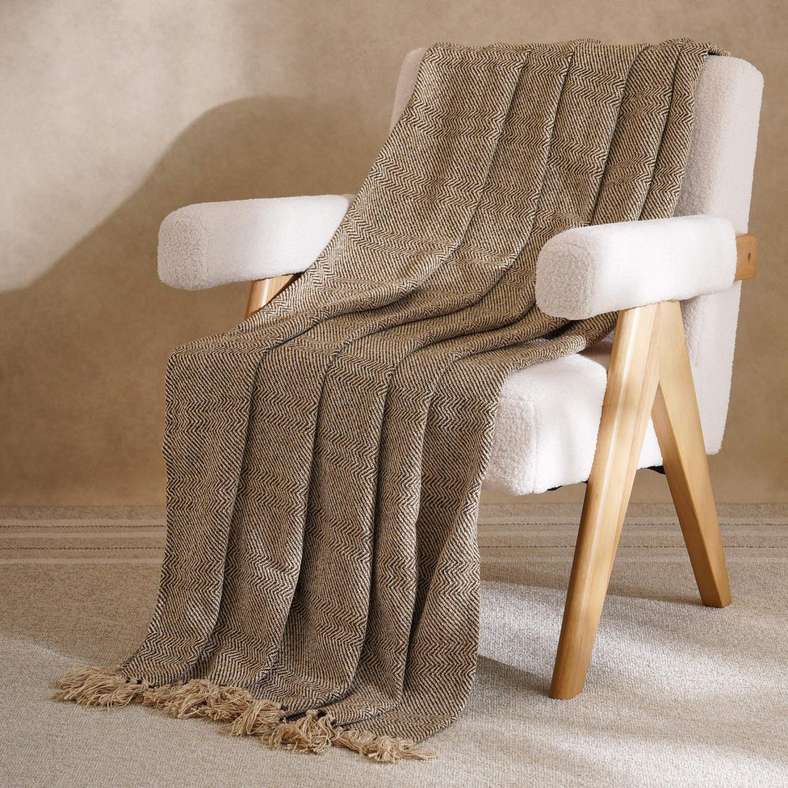 Pan Home Horizon Herringbone Throw - Ochre - Image 1