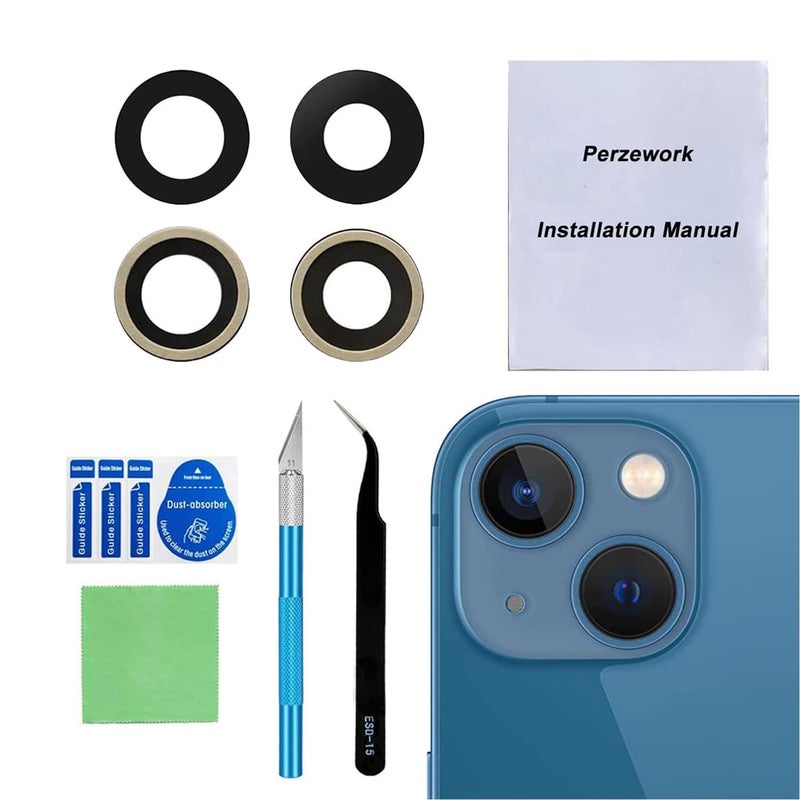 Perzework OEM Rear Back Camera Glass Lens Replacement for iPhone 13 and iPhone 13 mini with Pre-Installed Adhesive and Repair Tool Kit - Image 1