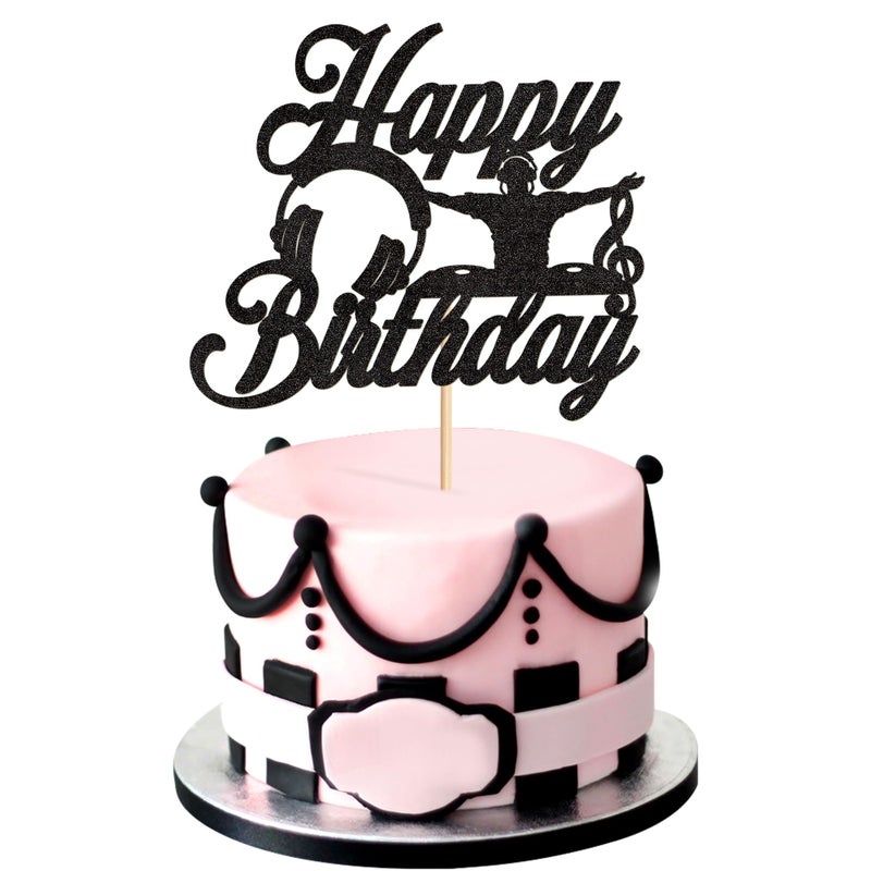 Ercadio 1PCS DJ Cupcake Toppers Glitter Black Rock Music DJing Picks Headset Music Rock Hip Hop Musical Birthday Cake Rock and Roll Theme Baby Shower Music Party Cake Decorations Supplies - Image 1
