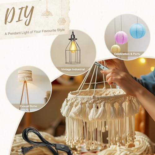 DiCUNO Extension Hanging Lantern Cord Cable, E26 Pendant Light Lamp Socket, On-Off Switch Close to Polarized Plug, 13 Feet, Medium Base for Grow, Plant, Ceiling Lights Fixture, Black, 1 Pack - Image 4