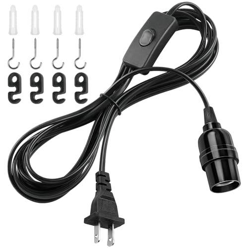 DiCUNO Extension Hanging Lantern Cord Cable, E26 Pendant Light Lamp Socket, On-Off Switch Close to Polarized Plug, 13 Feet, Medium Base for Grow, Plant, Ceiling Lights Fixture, Black, 1 Pack - Image 1