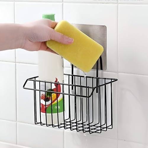 Homeor Wall Mounted Hanging Storage Holder I Shelf for Bathroom Sink Sponge Holder I Toothbrush Holder with Kitchen Towel Rack, Shampoo, Cosmetic Bottle I Bathroom Shower Caddy Basket, Pack of 1 - Image 1