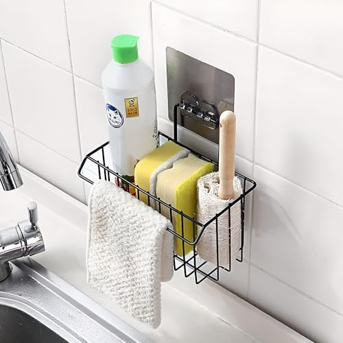Homeor Wall Mounted Hanging Storage Holder I Shelf for Bathroom Sink Sponge Holder I Toothbrush Holder with Kitchen Towel Rack, Shampoo, Cosmetic Bottle I Bathroom Shower Caddy Basket, Pack of 1 - Image 3