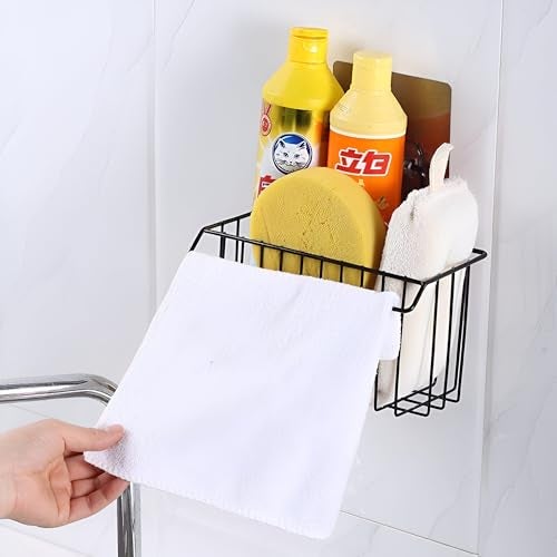 Homeor Wall Mounted Hanging Storage Holder I Shelf for Bathroom Sink Sponge Holder I Toothbrush Holder with Kitchen Towel Rack, Shampoo, Cosmetic Bottle I Bathroom Shower Caddy Basket, Pack of 1 - Image 4
