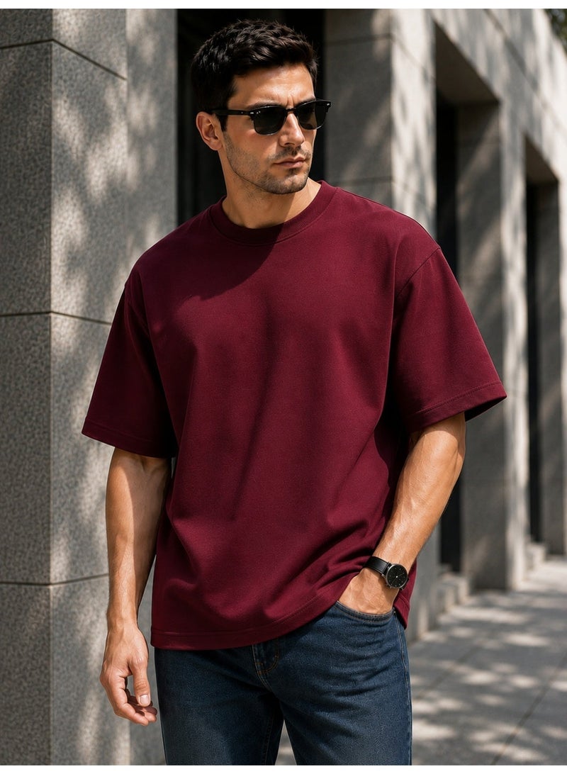 ملابس RSO تي شيرت قطني كبير الحجم بأكمام نصفية وأكتاف منسدلة للجنسين من RSO Outfits - كستنائي - Image 1