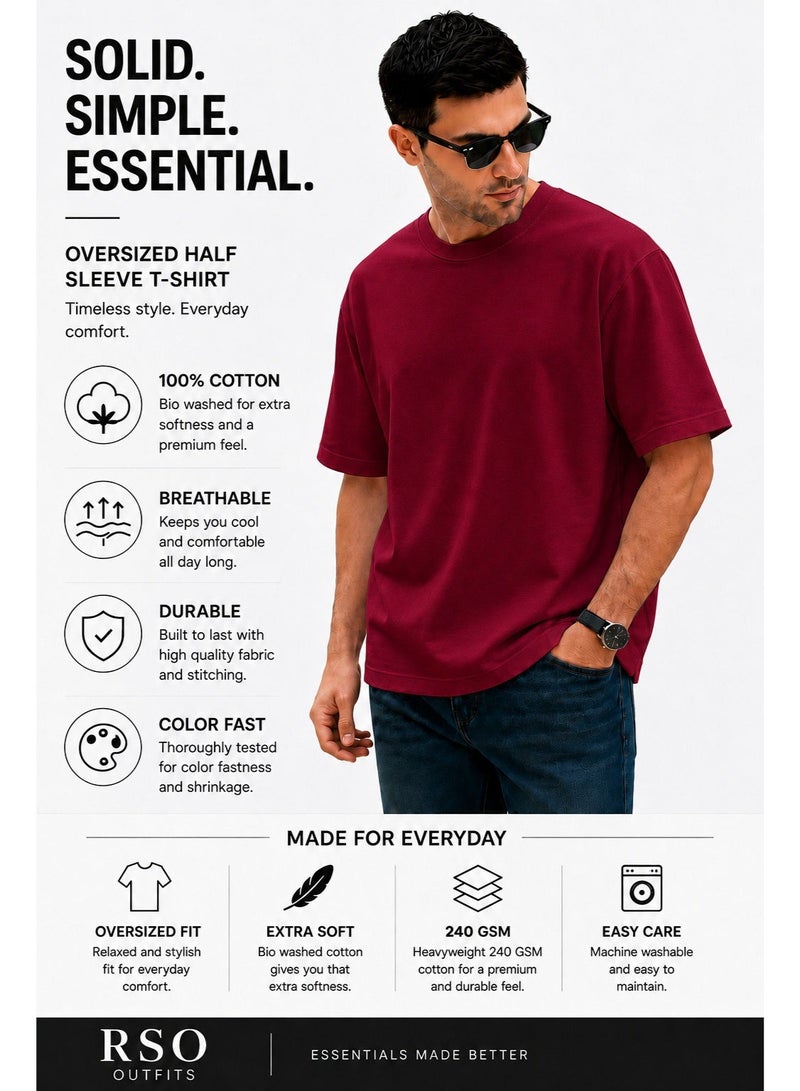 ملابس RSO تي شيرت قطني كبير الحجم بأكمام نصفية وأكتاف منسدلة للجنسين من RSO Outfits - كستنائي - Image 4