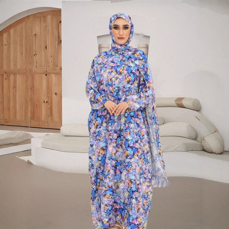 New Plus Size Women'S Clothing Middle Eastern Muslim Women'S Robe Traditional Scarf All-In-One Prayer Robe Fashionable 3D Digital Printing - Image 1