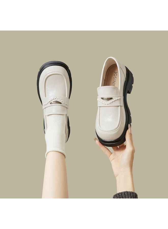 Josiny Thick-sole Loafers For Women 2026 New Retro British Style Leather Shoes Chunky Heel Petite Black Flats - Image 2