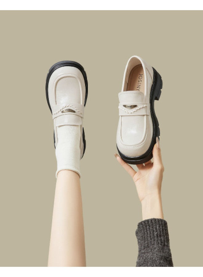Josiny Thick-sole Loafers For Women 2026 New Retro British Style Leather Shoes Chunky Heel Petite Black Flats - Image 1