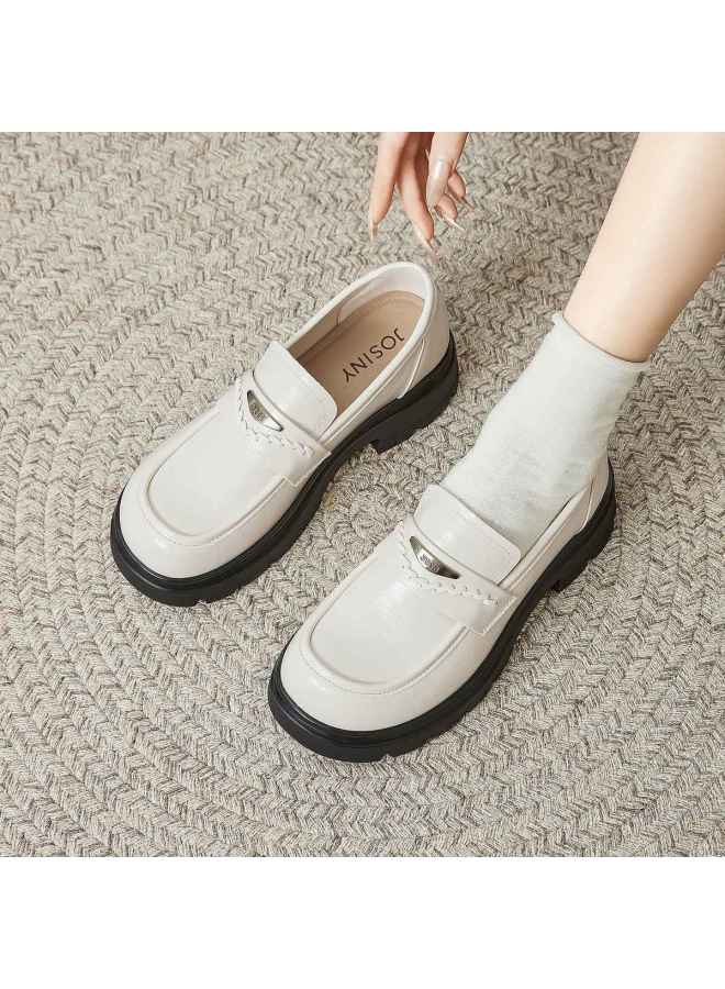 Josiny Thick-sole Loafers For Women 2026 New Retro British Style Leather Shoes Chunky Heel Petite Black Flats - Image 3