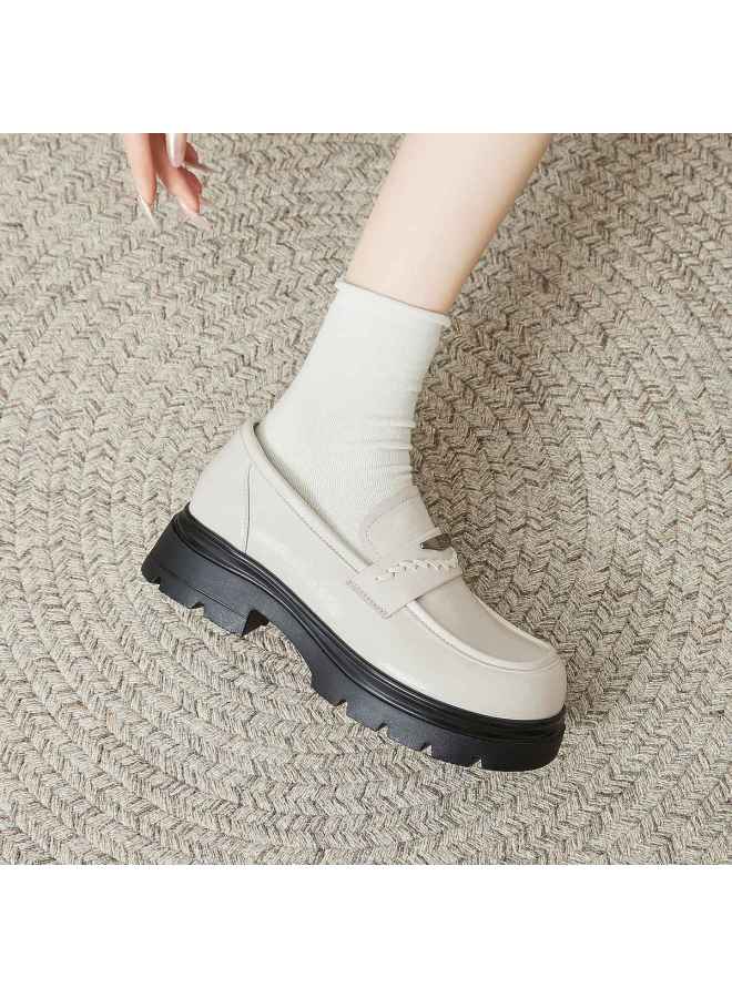 Josiny Thick-sole Loafers For Women 2026 New Retro British Style Leather Shoes Chunky Heel Petite Black Flats - Image 4