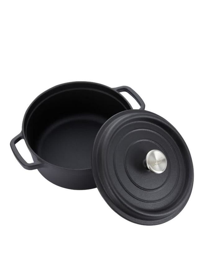 Telssida Thickened Enamel Cast Iron Soup Pot Household Stew Pot Double Handle Enameled Matte Black 24cm - Image 5