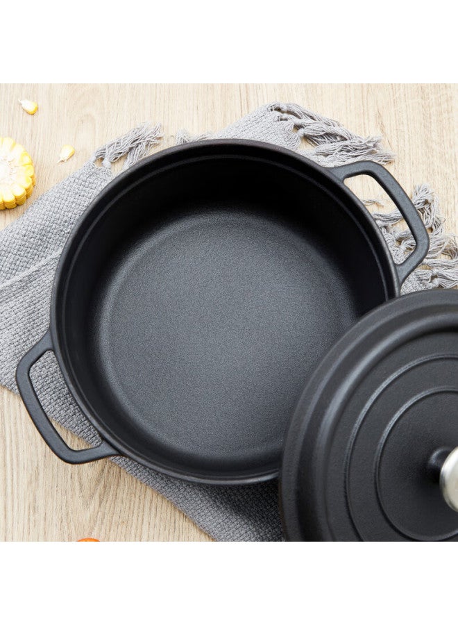 Telssida Thickened Enamel Cast Iron Soup Pot Household Stew Pot Double Handle Enameled Matte Black 24cm - Image 2