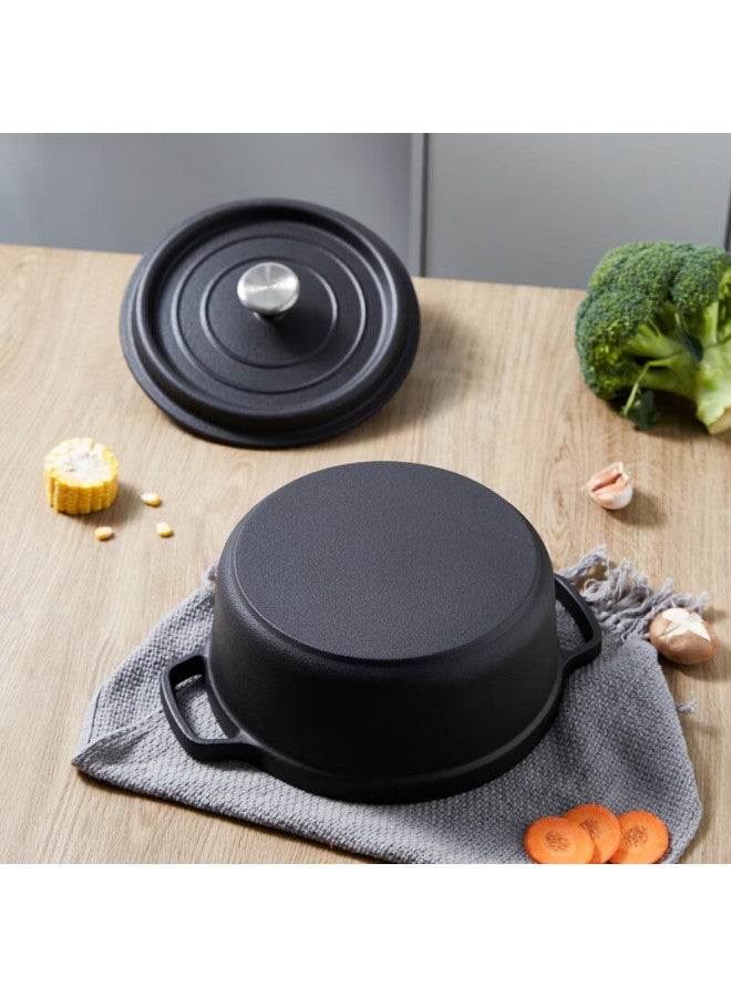 Telssida Thickened Enamel Cast Iron Soup Pot Household Stew Pot Double Handle Enameled Matte Black 24cm - Image 3