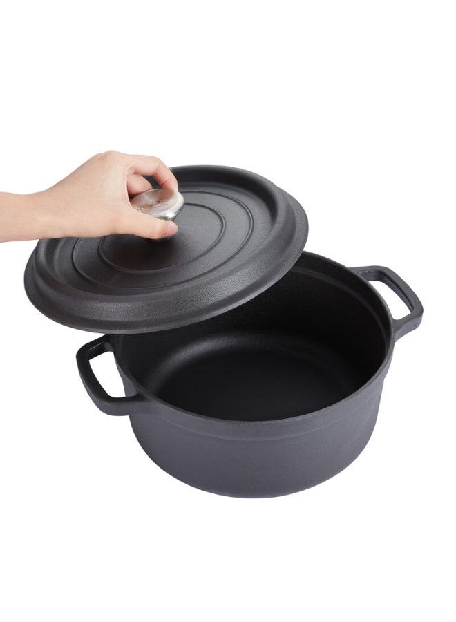 Telssida Thickened Enamel Cast Iron Soup Pot Household Stew Pot Double Handle Enameled Matte Black 24cm - Image 4