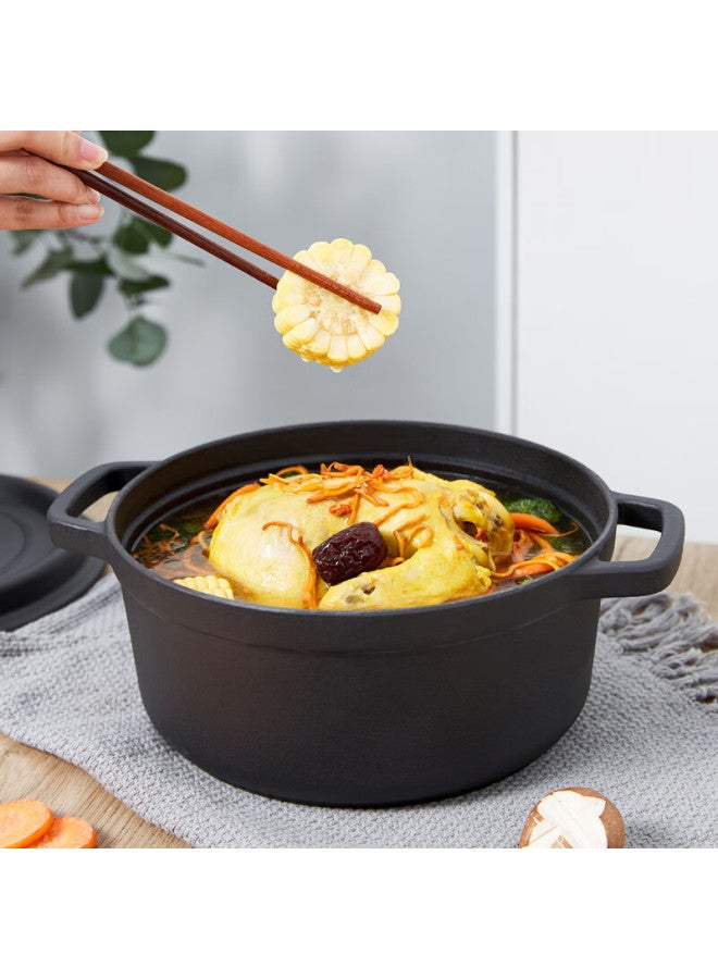 Telssida Thickened Enamel Cast Iron Soup Pot Household Stew Pot Double Handle Enameled Matte Black 24cm - Image 1