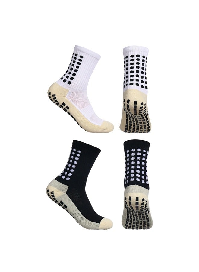 Generic Soccer Socks, Grip Anti Slip Athletic Socks, Football Basketball Socks, Yoga Socks for Men Women  2 Pair (Black + White)  - Image 1