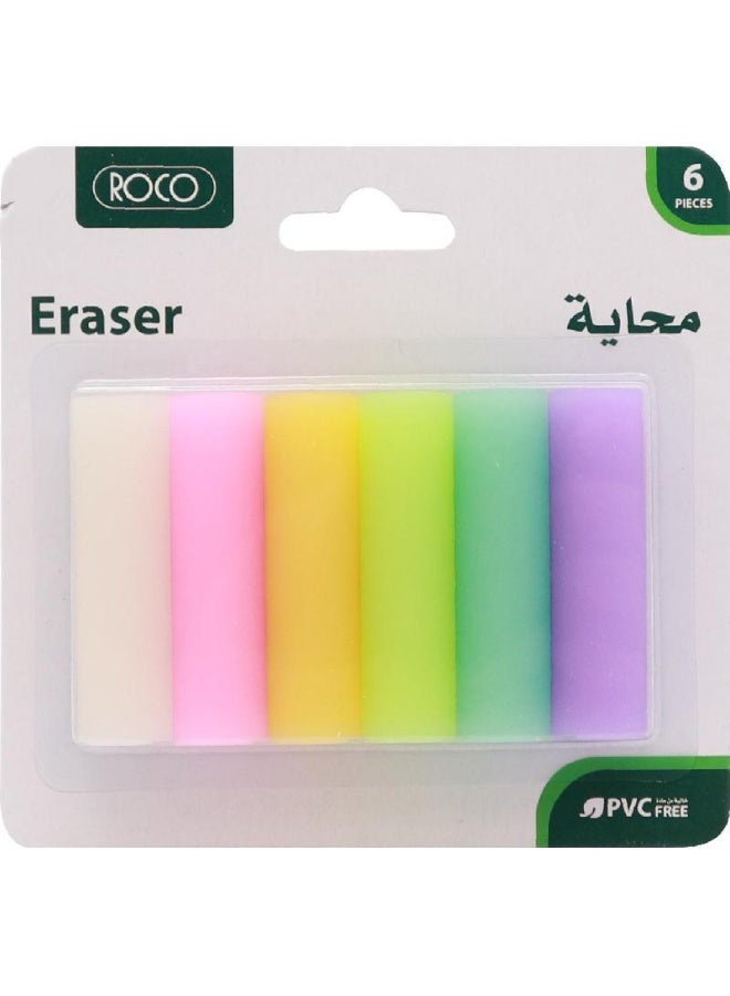 ROCO Pack of 6 Barrel Rubber Eraser (Assorted Pastel Colors) - Image 1
